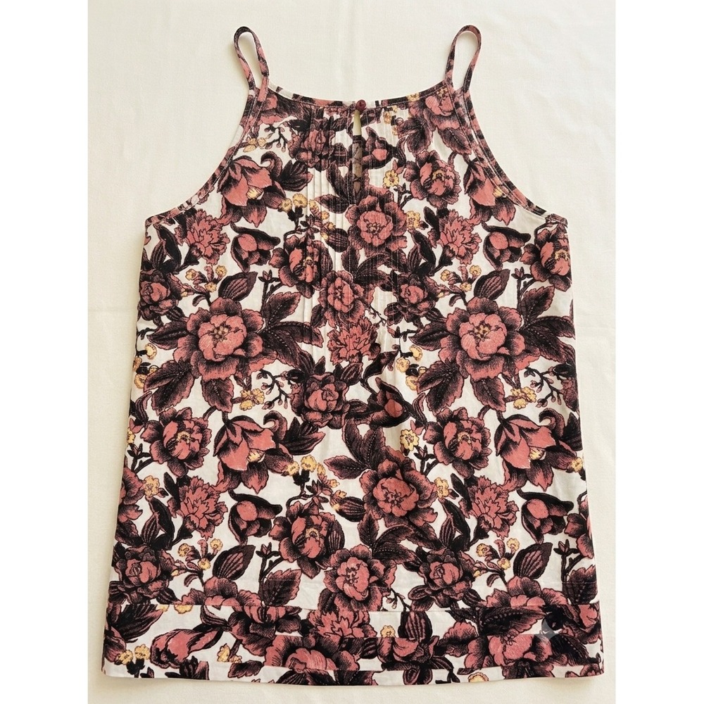 LOFT Womens XL Floral Halter Neck Sleeveless Blouse Pink Black Pleated Tank Top